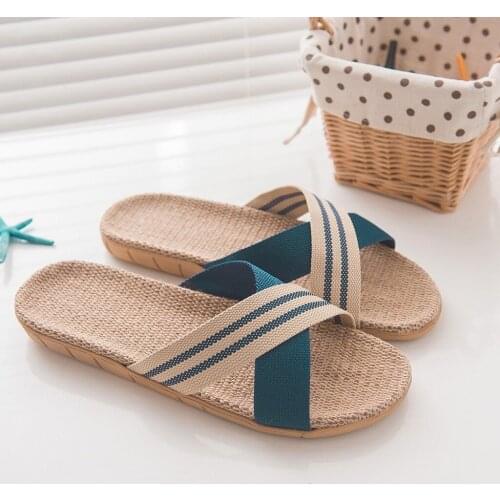 Mens Fashion Slides Fashion Shoes Ladies Slippers Anti-slip Linen Home Indoor Outdoor Open Toe Flat Shoes Beach Slippers 2020