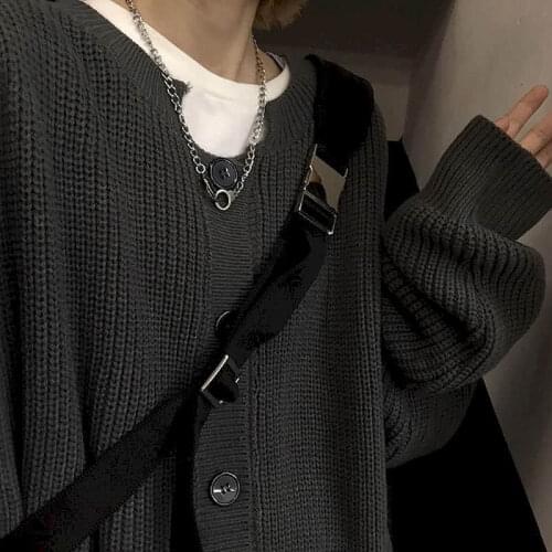 Sweaters Cardigan mens trend Korean retro all-match pure color big button knitted high street sweater jacket unisex punk urban
