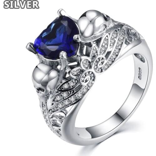 New product ideas skull ring set auger blue gem zircon Europe and the United States punk style act the role ofing is tasted