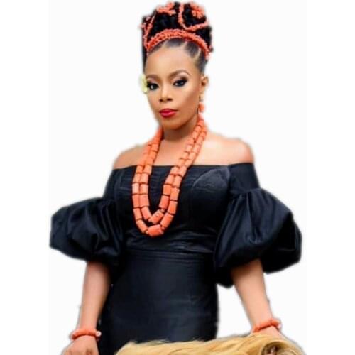 4UJewelry African Necklace Traditional Real Coral Beads Nigerian Weddings 2 Layers Women Jewellery Set Free Shipping Gift Sets