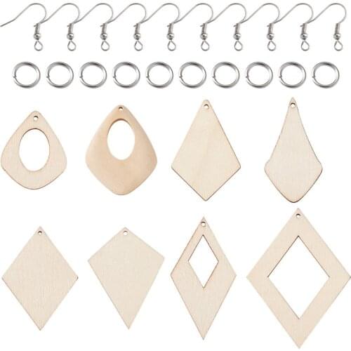 Unfinished Geometric Natural Wood Big Pendant Wooden Teardrop Earrings Creation Jewelry Making Kit with Earring Hooks DIY Supply