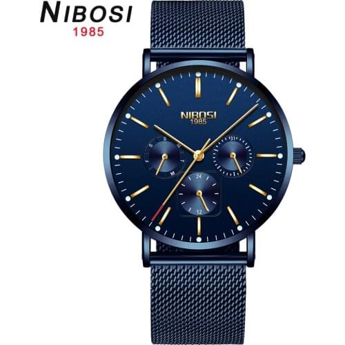 NIBOSI 2021 New Ultra-thin Mens Watch Blue Mesh Belt Sport Waterproof Quartz Wristwatches Top Luxury Brand Relogio Masculino