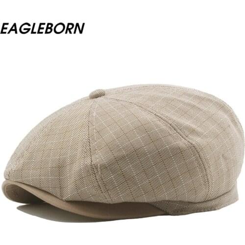 New Plaid Men Cap Cotton Stitching Octagonal Hat British Style Fashion Mens Hats Fashion Newsboy Cap Hat for Men Beret Hat Irish