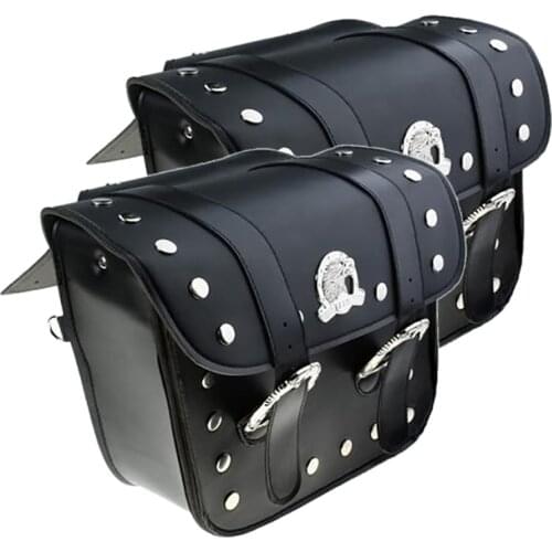 One pair Universal Motorcycle saddlebags Pu Leather Eagle Style Moto Tail luggage Travel tool Bags side bags
