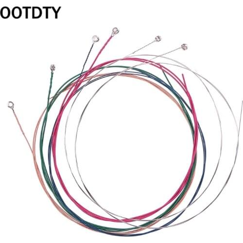 OOTDTY 1 Set 6Pcs Rainbow Colorful Color Strings for Acoustic Guitar Ukulele Instrument