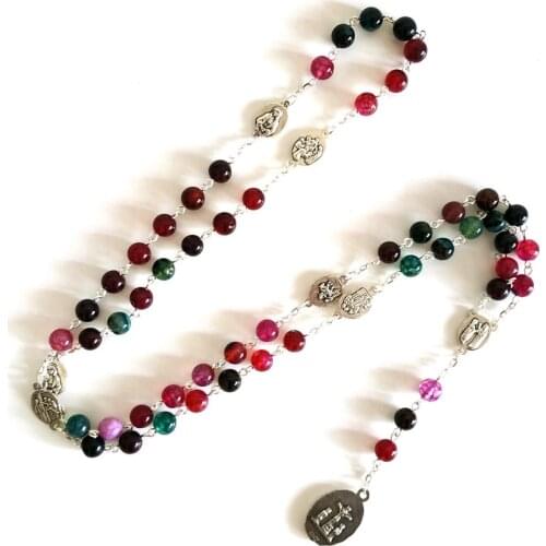 New Fashion SEVEN SORROWS Religious Tourmaline Natural Stone Beads Chain Rosary Necklace