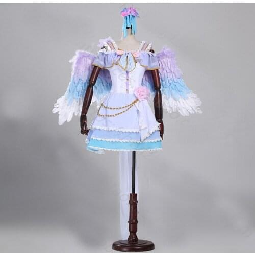 Love live cosplay dress with feather wing flowers short lolita dress customs size making