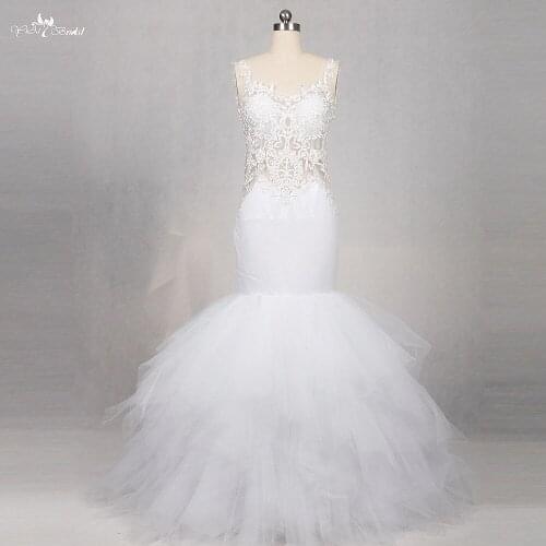 RSW1194 White Robe Puffy Tulle Skirt Sexy Backless Mermaid Wedding Dress Custom Made