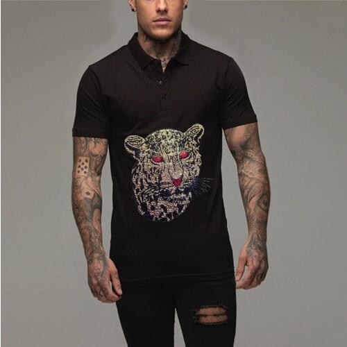 Spring And Summer Mens POLO Shirt New Design Rhinestone Leopard Breathable Lapel TEES Business Street Short Sleeve Large Size
