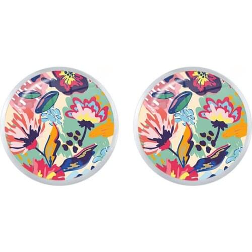 Abstract Flowers Inspired Stud Earrings Glass Dome Cabochon Flower Floral Earring For Women Girls Dairly Jewelry Gift