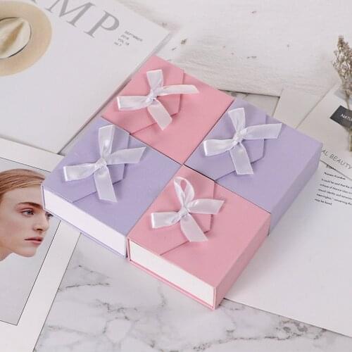 Ribbon Jewelry Box Gift Case Rings Earrings Necklace Packaging Boxes Bowknot Paper Sponge Magnet Flip Square Package Accessories