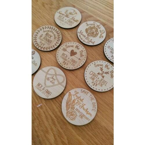 Custom Wedding Save the date magnets. Wooden magnets. Rustic. Wood etched