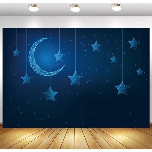 Dark Blue Glitter Stars Moon Newborn Baby Shower Photo Background Night Sky Kids 1st Birthday Party Backdrops Vinyl Poster Decor