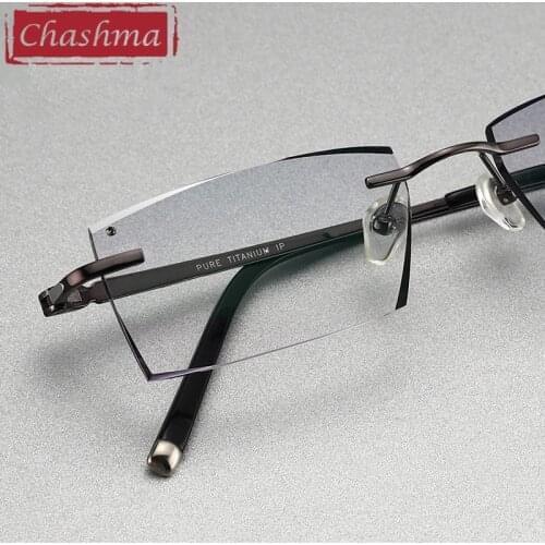 Titanium Prescription Dark Lenses Glasses Men Luxury Tint Lenses Myopia Reading Glasses Diamond Cutting Rimless Frame
