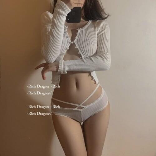 Japan is serious and comfortable ice silk cross thread hollow out briefs lace edge low waist bandage underwear female