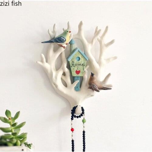 Home Decoration Wall Hanging Resin Branches Little Bird House Hook Wall Decoration Pendant Storage Decorative Hooks Wall Hook