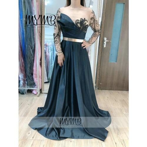 Elegant Couture Beading A Line Evening Dress 2021 MYMB DRESS Black Long Sleeve Girls Party Gown MY41105