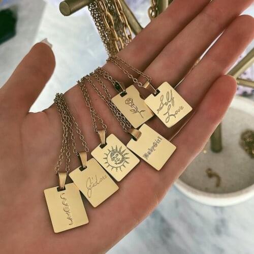 Vintage Tarot Card Sun Moon Necklace For Women Square Babygirl Rose Pendant Necklaces Stainless Steel Jewelry Nameplate Collier