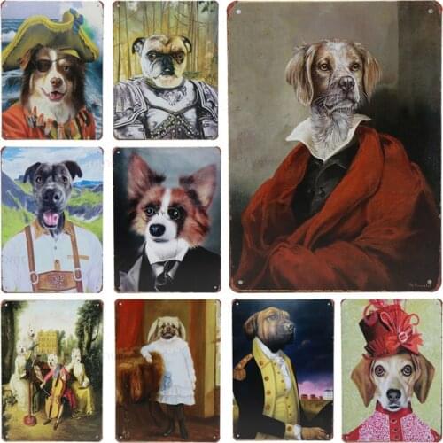 Pets Vintage Dog Tin Signs Dressed Body Animal Abstract Wall Art Metal Sign Tin Plaque Iron Sheet Plate Club Pub Bar Decoration