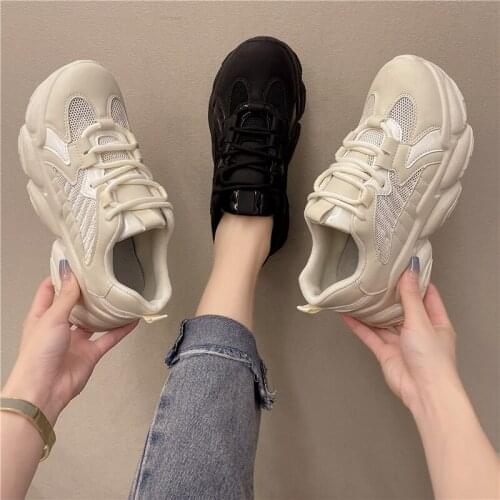 Womens Sneakers Fashion Retro Solid Color Platform Lace-up Old Shoes