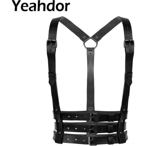 Womens PU Leather Body Chest Harness Punk Gothic Harness Adjustable Straps Waist Belt Harness Dancing Parties Clubwear