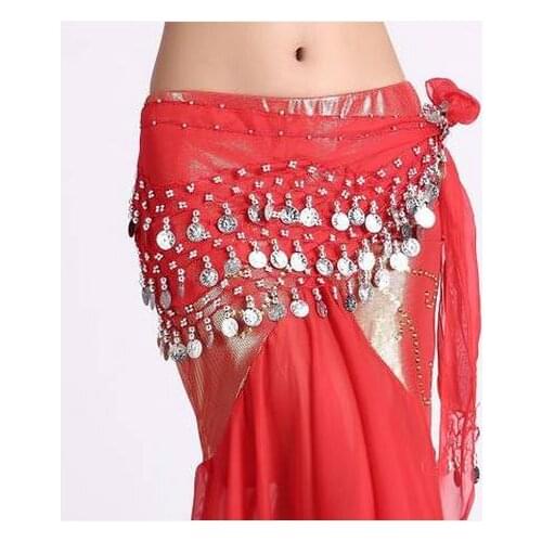 Belly dance costumes senior chiffon 128 silver coins belly dance belts for women belly dancing hip scarf