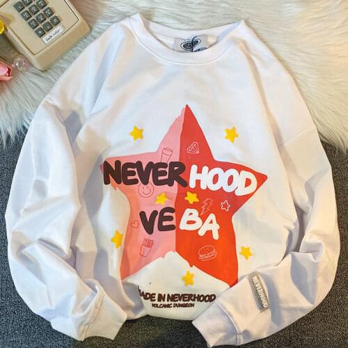 Gothic Star Letter Printing Sweatshirt Women Hoodies White Black Crewneck Sweatshirt Long Sleeve Tops Autumn Vintage Streetwear