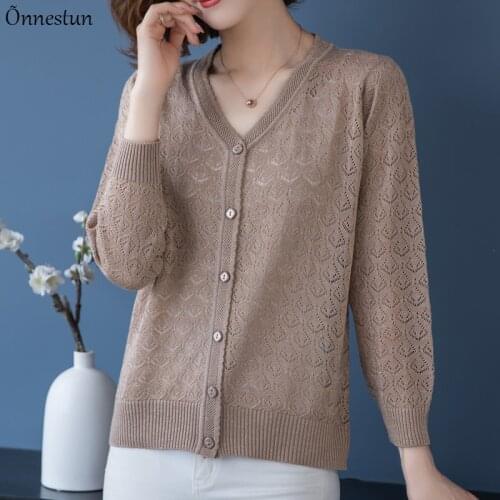 Hollow Sweater Women New Autumn Spring Long Sleeve Sweater Cardigan Knitwear Single-breasted Solid Cardigans