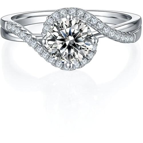 CxsJeremy Certificated Sterling Silver S925 Center 1ct 6.5mm Moissanite Halo Twist Band Engagement Ring for Women Wedding Gift