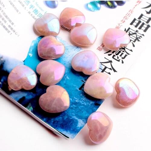 1PC Natural 30MM Electroplated Rose Quartz Heart Shaped Angel Aura Stone Love Crystal Reiki Wedding Gift DIY