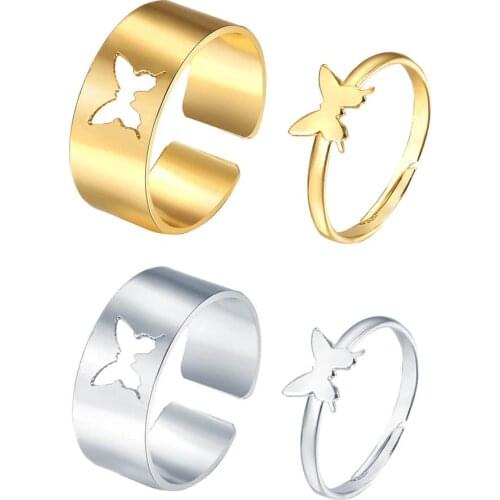 2PCS/Set Open Pair Rings Adjustable Butterfly Rings For Couples Free Size With Adjustable Opening Birthday Gifts For Grilfriend