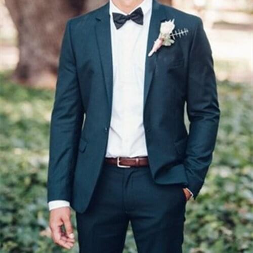 2021 Tailor Made Fashion One Button Dark Green Lapel Loose Style Men Suits Slim Fit For Wedding Dinner Party Sets (Jacket+Pants)