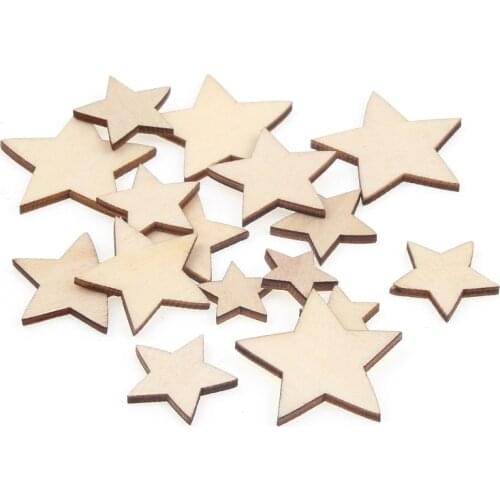 50pcs Mix Blank Star Wood Slices Discs Wood Heart Love Blank Unfinished Natural Crafts Supplies Wedding Ornaments 14-18mm