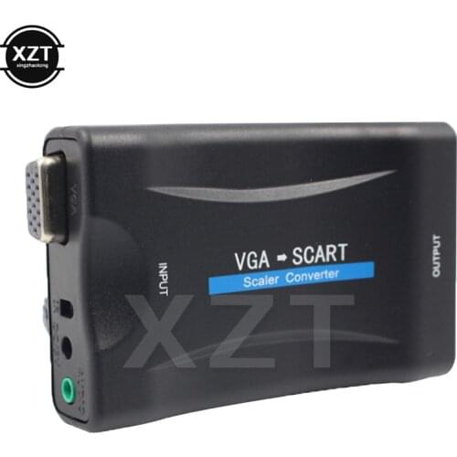 VGA to SCART Video Audio Converter Adapter With Remote Control USB DC Power Cable and VGA Cables Supports NTSC PAL SECAM For TV