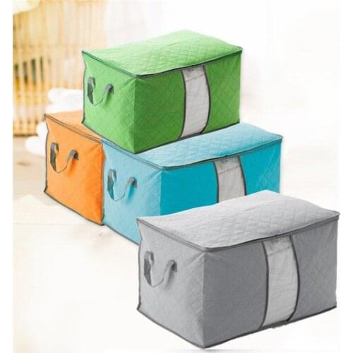 Bamboo Portable Save Space Clothes Storage Bag Organizer 60*40*35cm Folding Closet Organizer For Pillow Quilt Blanket Bedding