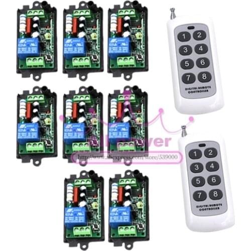 220V 1CH Radio Wireless Remote Control Switch 8 Receiver&2 transmitter Learning Code light lamp LED ON OFF Output Adjusted mini