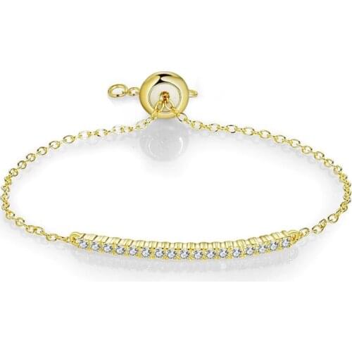 Beritafon 925 Sterling Silver Chain Bracelet with CZ Curve Tube Adjustable For Women or Girls