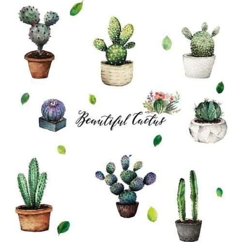 Cactus Potted Creative Wall Stickers Personality Bedroom Dining Kitchen Wardrobe Decorative Wall Stickers(30X60cm)