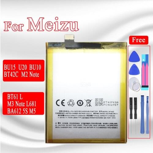 For Meizu 100% New BT42C BT61 BA612 BU10 BU15 Battery For Meizu M2 M3 Note L681 5S M5S U10 U20 Mobile Phone+Tracking Number