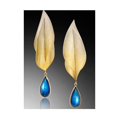 Ethnic Nepal Jewelry 2021 New Fashion Creative Leaf Earrings Luxury 18k Plated Opal Earrings