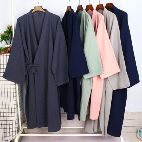 New Arrival Robe Japanese Style Yukata Homewear Clothing Cotton Linen Bathrobe Spring Summer Thin Pajamas Long Robes Unisex