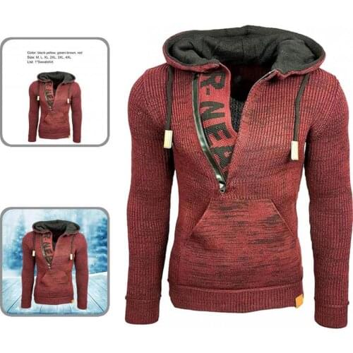 Half Zipper Cardigan Soft Fabulous Drawstring Men Sweater Coat Thick Sweater Coat Contrast Colors for Work Tracksuit Jacket