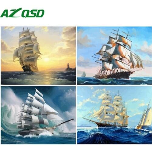 AZQSD Painting By Numbers DIY Ship On Canvas Home Decoration Frameless Oil Painting By Numbers Landscape Unique Gift