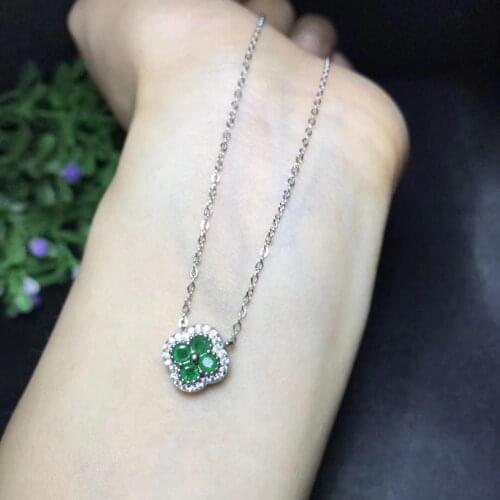 Classic style, Clover Necklace, natural emerald, really 925 silver. Womens Sexy Necklace