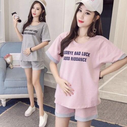 2PC Sets Maternity Tops Shorts Suits Pajamas For Pregnant Women Clothes Casual Abdominal Shorts Pregnancy Clothing Tops Sets
