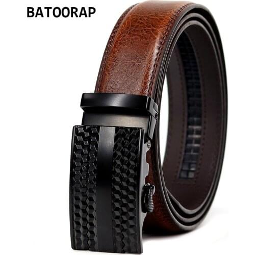 Brown Ratchet Belt For Men Leather High Quality Alloy Automatic Buckle Male Waist Strap Cowhide 44"-52" ZY-K004