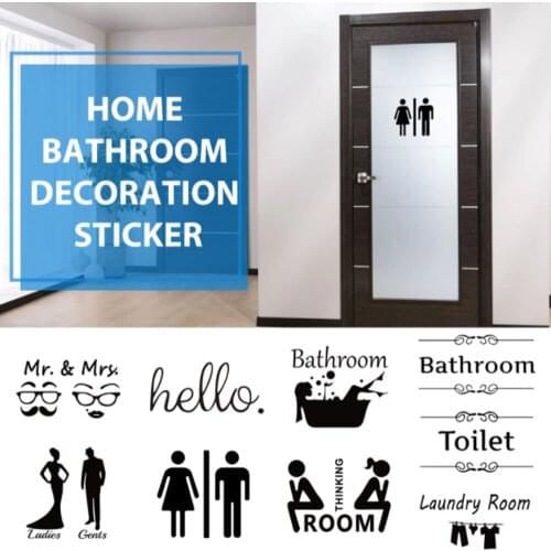 Creative Home Decoration Bathroom Removable Cute Door Stickers for Toilet Tips and Bathroom Decorations