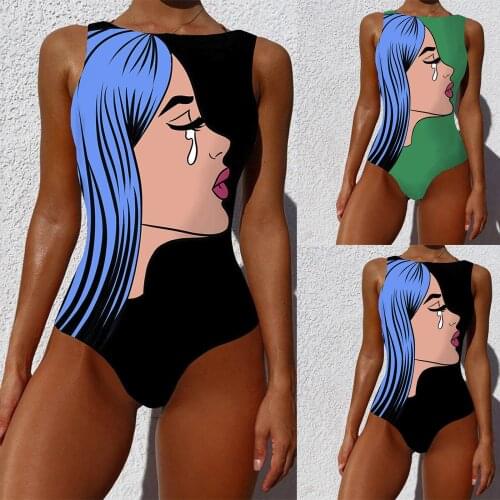 Swimsuit printed with crying girls design hot spring womens Sexy Bikini Swimsuit SAGACE купальник 2021 new Swimwear