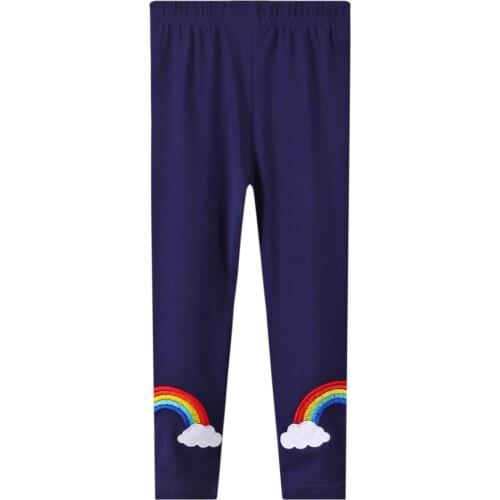27kids Girl Pants Soft Breathable Elastic Cotton Leggings Rainbow Pattern Skinny Pants Children Trousers 2-7Years