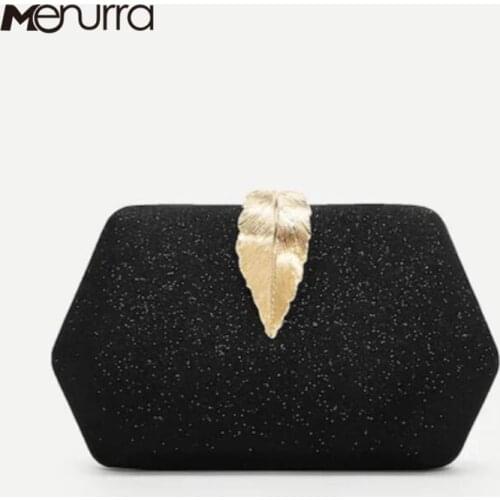 Metal Leaf Glitter Clutch Bag Evening Purse For Women Design Sequined Chain Shoulder Bag Metal Leaf Lock Wedding Purse Female